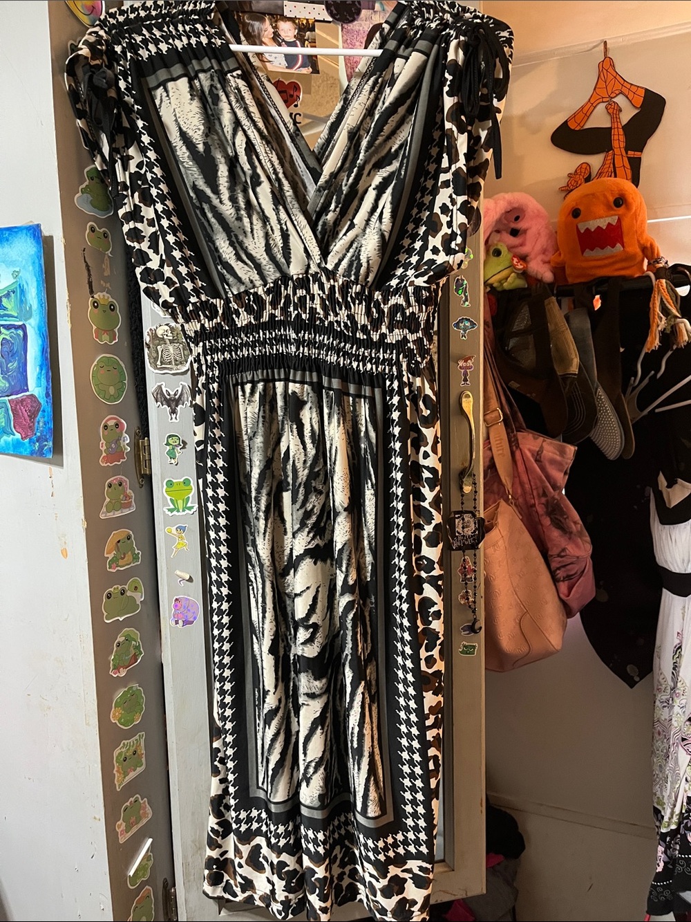 Black & White Printed Maxi Dress with V-Neck
